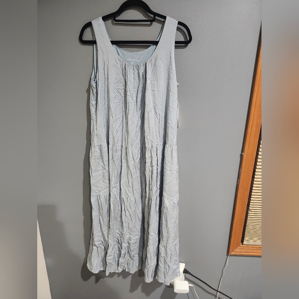 Soft Surroundings Anita Arona Blue Tiered Sleeveless Maxi Dress Size Small New